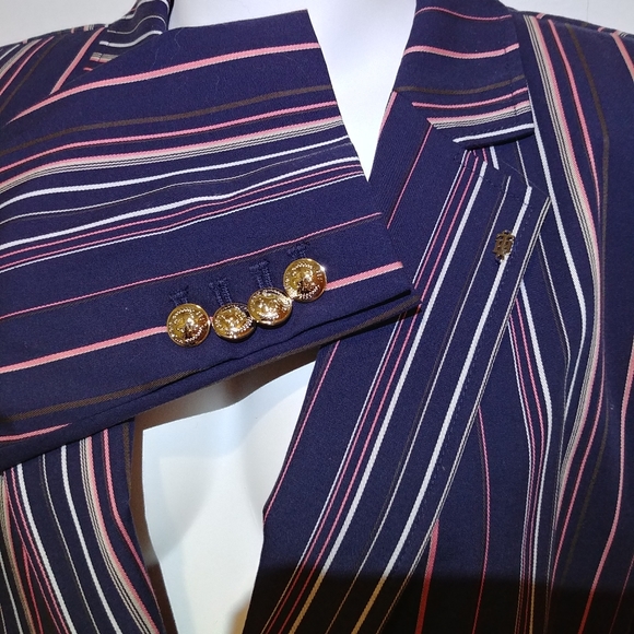 NWT Tommy Hilfiger Navy Blue Pink Cream Pin Striped Classy Blazer - Picture 10 of 13